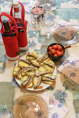 Table with food and drink