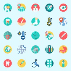 Icons set about Medical with tablets, worldwide, thermometer, location, tooth and surgery