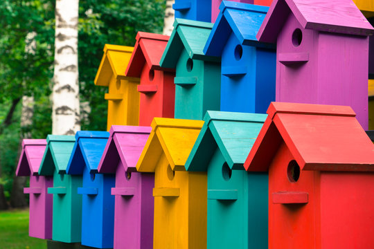 Colorful houses for birds.