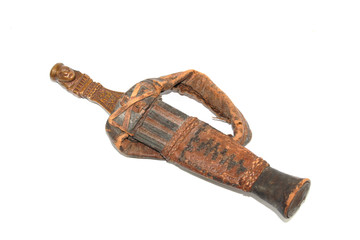 Antique Hunting Dagger Knife with Sheath on White Background