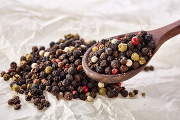 black pepper peas on a wooden spoon