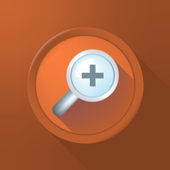 Cute Magnifying Glass Icon (More Zoom) on Color Button on Color Background . Isolated Vector Illustration 