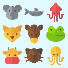 Icons set about Animals with octobus, cat, squid, cow, koala and fox