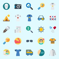 Icons set about Hippies with sunglasses, no smoking, van, sun, photo camera and nurse