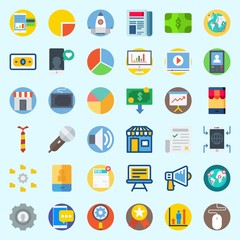 Icons set about Digital Marketing with missile, money, pie chart, megaphone, volume and microphone