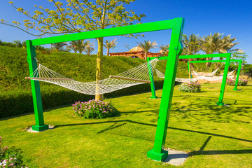 Hammock at the beach of Red Sea in Hurghada, Egypt