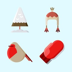 Icons set about Winter with robin, winter hat, snow, mitten and pine