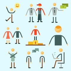 Icons set about Human with exchanger, male, frienship, happiness, dialogue and olimpic games