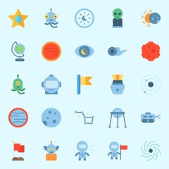 Icons set about Universe with observation, uran, star, moon rover, alien and astrology © Orxan