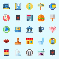 Icons set about Lifestyle with notebook, museum, love, smartphone, wc and shower