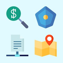 Icons set about Seo with location, shield, sharing archives, map, archive and search