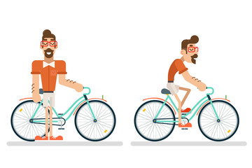 Ride Bicycle Geek Hipster ycling Travel Lifestyle Concept Planning Summer Vacation Tourism Journey Symbol Man Bike Flat Design Template Vector Illustration