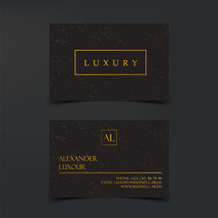 Luxury business cards vector template, banner and cover with Golden dust texture and golden foil details on black. Branding and identity graphic design