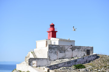 Fototapeta na wymiar Light house Madonetta in Corsica, France