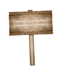 Wooden sign isolated on white background with clipping path.