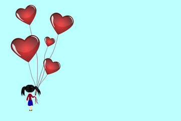 Girl with balloons-hearts. Valentine's Day.