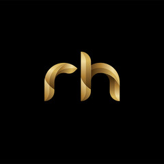 Obraz premium Initial lowercase letter rh, swirl curve rounded logo, elegant golden color on black background
