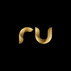 Obraz premium Initial lowercase letter ru, swirl curve rounded logo, elegant golden color on black background