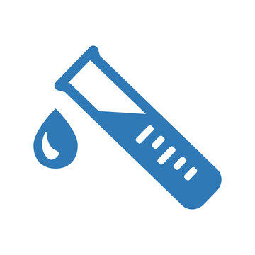 Test tube with drop. Blue medical and chemical icon. Vector illustration