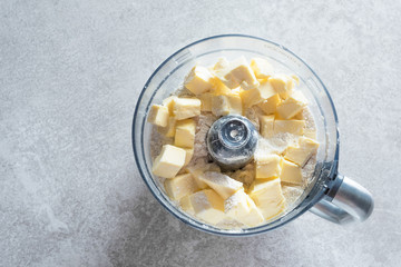 Dough prepaing in a food processor.