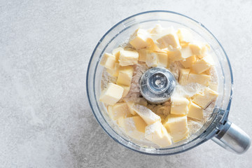 Dough prepaing in a food processor.