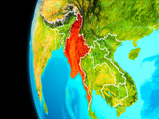 Map of Myanmar in red