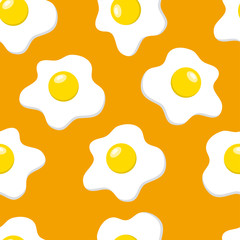 Seamless pattern with scrambled eggs on orange background. Vector illustration