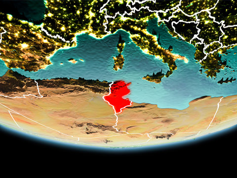 Tunisia in red in the evening