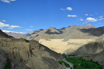 Beautiful Karakorum panorama in the vicinity of the Lamayuru town. Local are naming this rock formation with "Martian earth". This region is a purpose of motorcycle expeditions organised by Indians