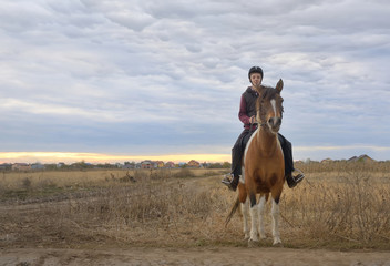 Fototapeta na wymiar Happy teenager boy with horse