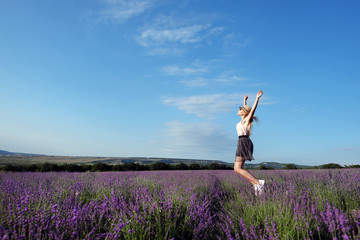 Girl in a lavender field in summer
