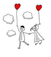 Line cartoon man love heart