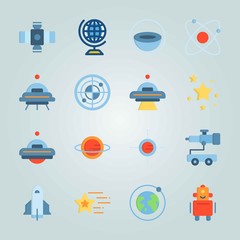 Icon set about Universe. with stars, moon and system of planets