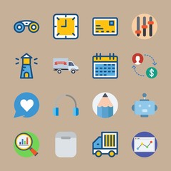 Icon set about Digital Marketing. with face, loupe and delivery truck