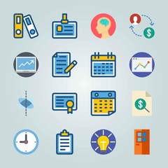 Icon set about Education And School. with planet, closk and list