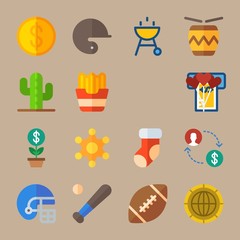 Icon set about United States. with coin, badge and exchange