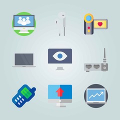Icon set about Devices. with laptop, social website and walkie-talkie