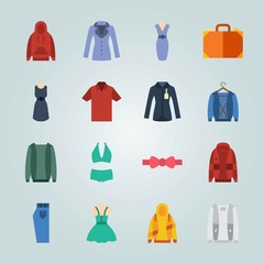 Icon set about Clothes And Accessories. with jacket, bow tie and bag