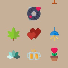 icon set about hippies with hearts, electric  and weed