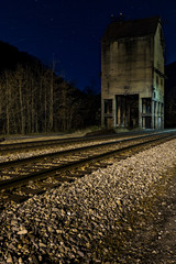 Fototapeta na wymiar Abandoned Coal Tower at Night - Chesapeake and Ohio Railroad - Thurmond, West Virginia