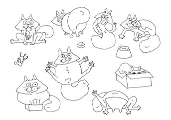 cats cartoon raster illustration