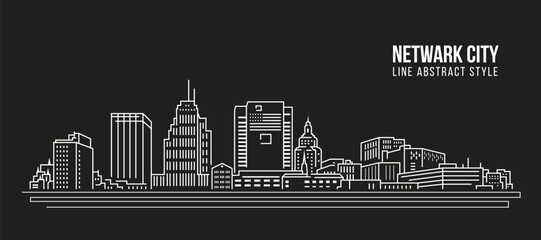 Fototapeta premium Cityscape Building Line art Vector Illustration design - Netwark city