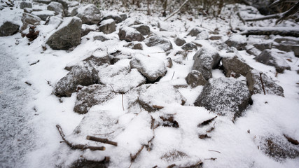 rocks covered in snow
