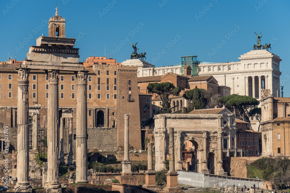 Sticker Ruins of ancient Rome at sunny day