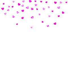 Valentines day sale with pink glitter hearts. February 14th day. Vector confetti for valentines day sale template. Grunge hand drawn texture. Love theme for party invite, retail offer and ad.