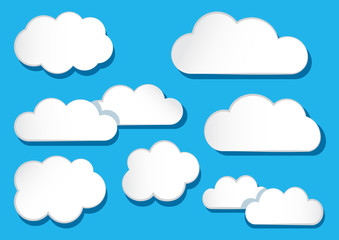 White clouds collection on blue background. Vector illustration