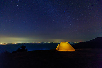 Camping on the mountain under the stars and Milky Way.