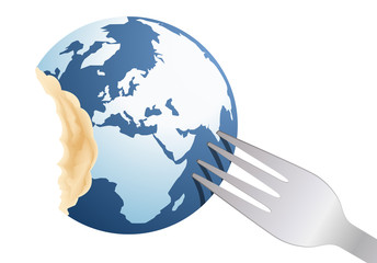 terre - environnement - fourchette - énergie - concept - globe - planète - faim - écologie - destruction - monde