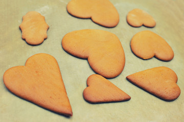 Fototapeta na wymiar gingerbread cookies in the shape of heart for St. Valentine's Day close-up.