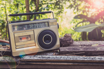 Vintage Stereo Put On Old wooden stakes and old roof tiles.